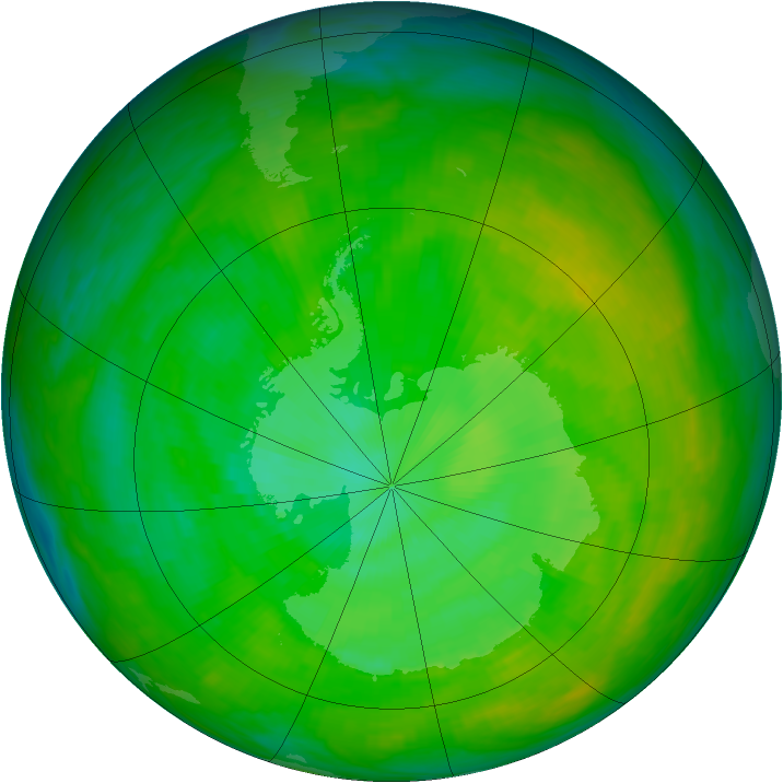 Antarctic ozone map for 12 December 1991